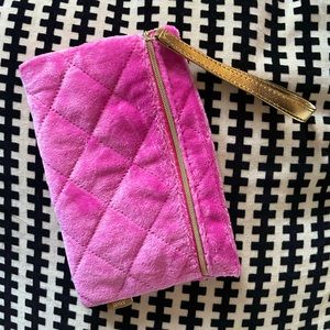 Brand New Fuzzy Quilted Bright Pink Ipsy Makeup Bag with Gold Strap